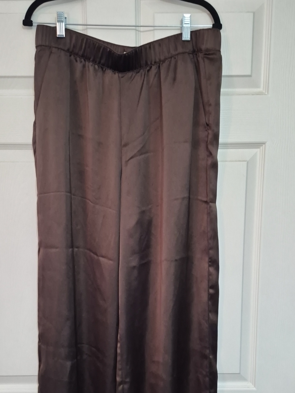 LOFT Brown Wide-Leg Satin Pants